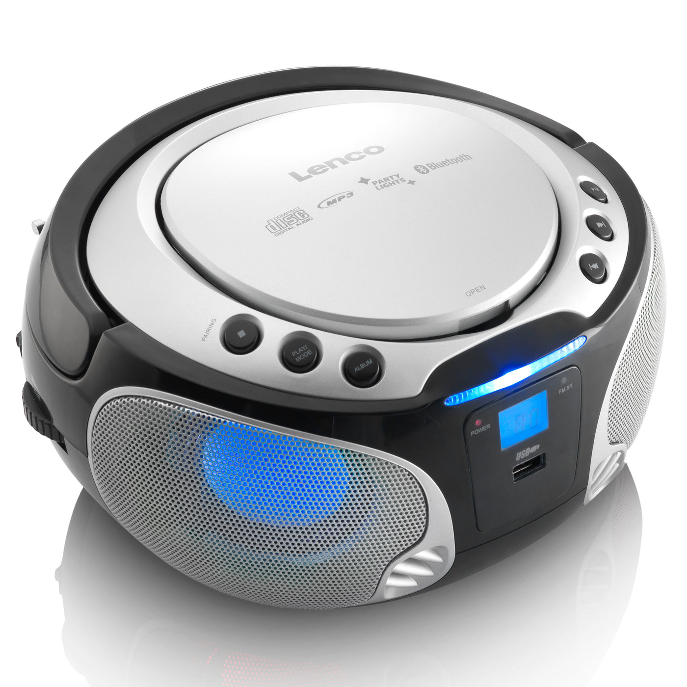 LENCO SCD-550SI - Draagbare FM Radio CD/MP3/USB/Bluetooth®-speler met LED verlichting - Zilver