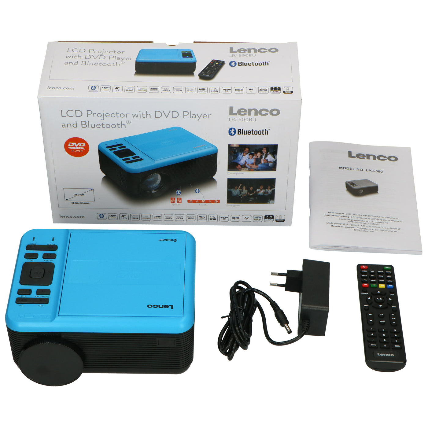 LENCO LPJ-500BU - LCD Projector met DVD speler en Bluetooth® - Blauw