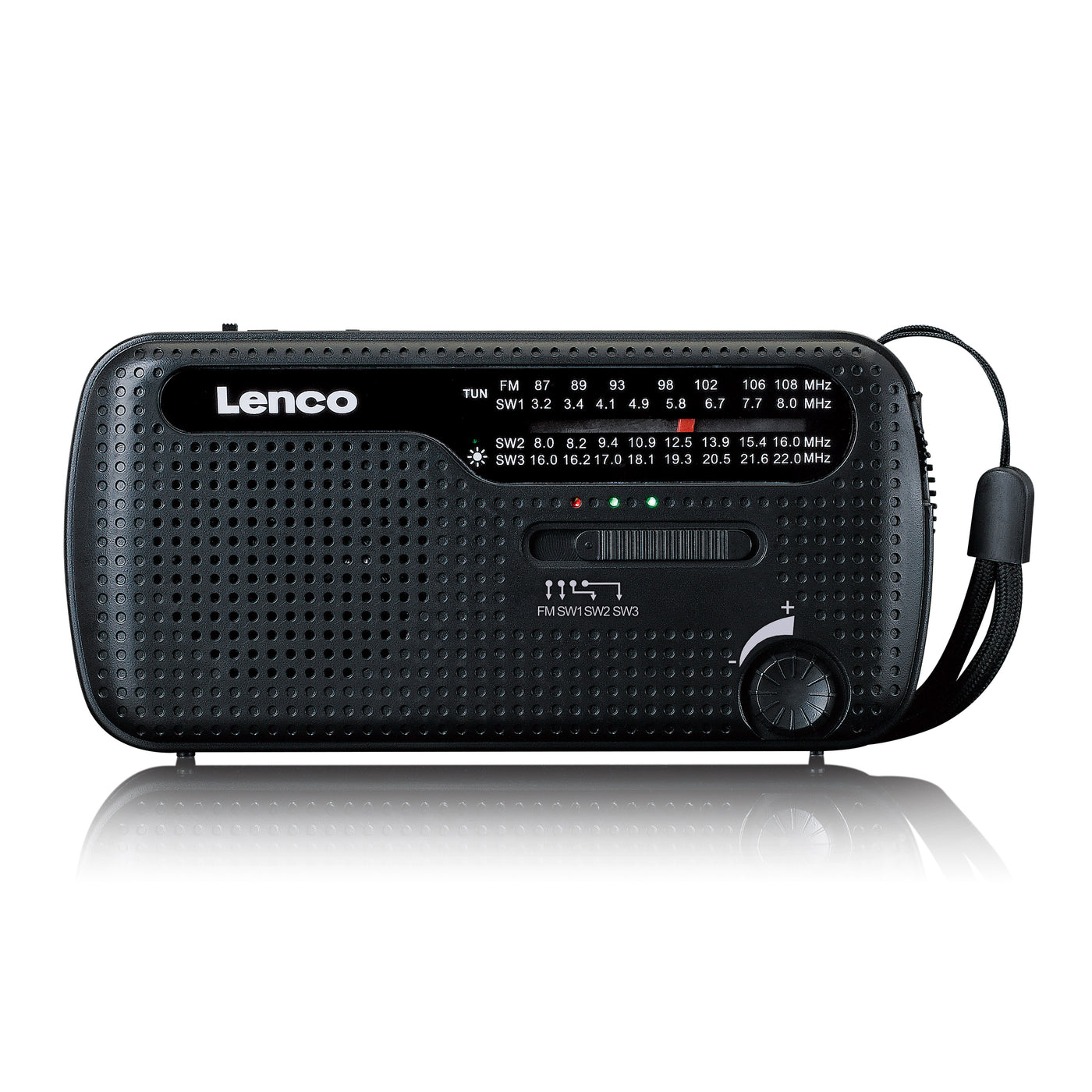 LENCO MCR-113BK - Portable hand crank emergency radio, flashlight and power bank in one - Black