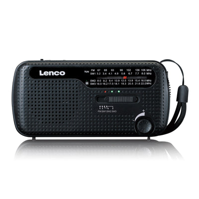 LENCO MCR-112BK - Draagbare opwindbare noodradio, zaklamp en powerbank in één - Zwart