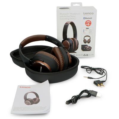 LENCO HPB-730BN - Bluetooth® Headphones with Active Noise Cancelling (ANC) - Brown