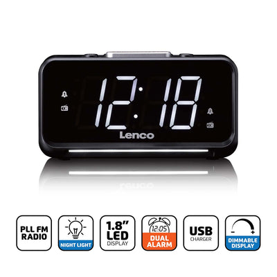 Lenco CR-28BK - Wekkerradio met handmatige dimmer, nachtverlichting en helder LED-display - Zwart