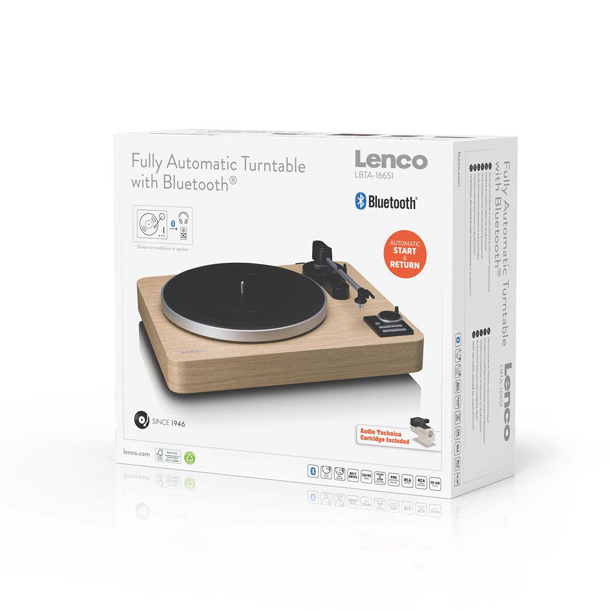 LENCO LBTA-166SI - Fully automatic turntable with Bluetooth® transmission and preamplifier - Metal platter and tonearm - Pine wood