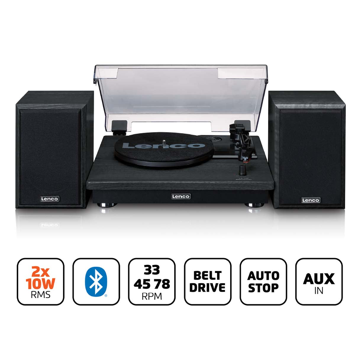 LENCO LS-100BK - Turntable with Bluetooth® reception and two external speakers - Black
