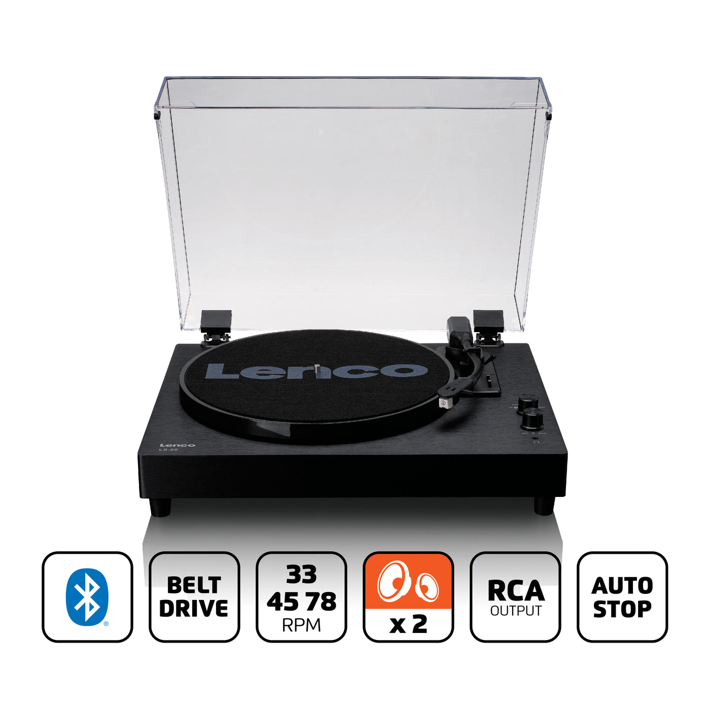 Lenco LS-60BK - Wooden turntable with Bluetooth and built-in speakers - Black