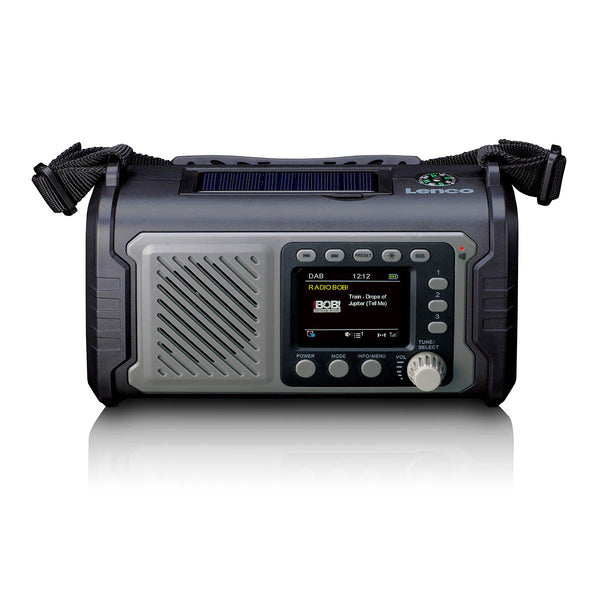 LENCO PDR-455GY - DAB+ FM radio with 20.000MAH rechargeable battery, Bluetooth, light, solar and crank charging, with Bag, AC adaptor and earphones, grey