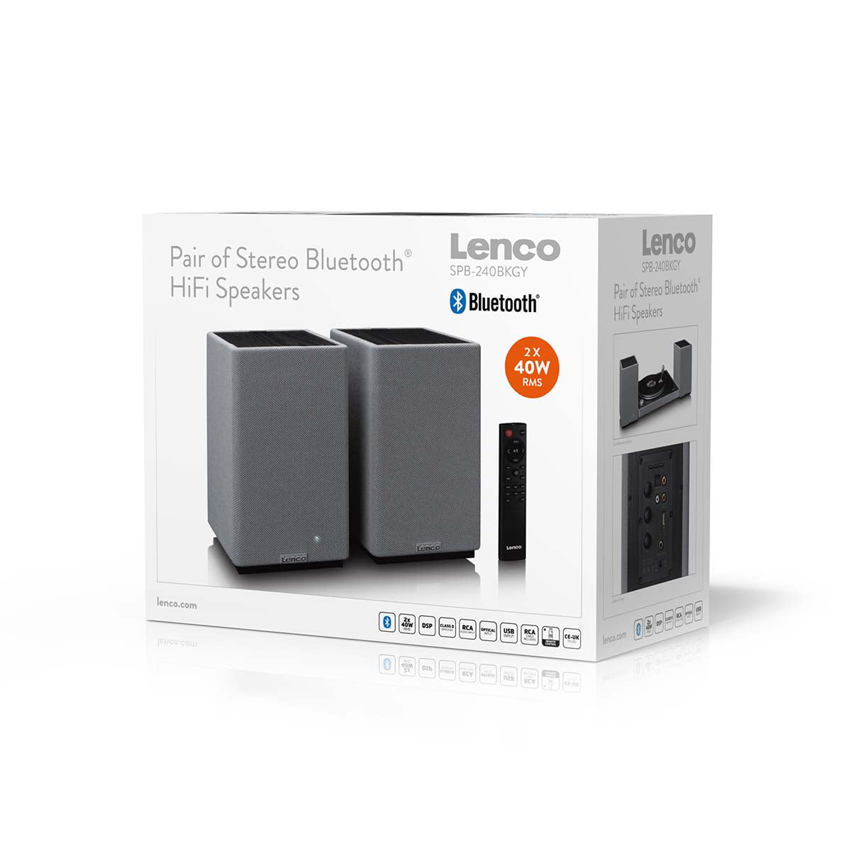 LENCO SPB-240BKGY - Set van 2 HiFi stereo Bluetooth® speakers - Krachtig geluid in een stijlvol design - Zwart/Grijs