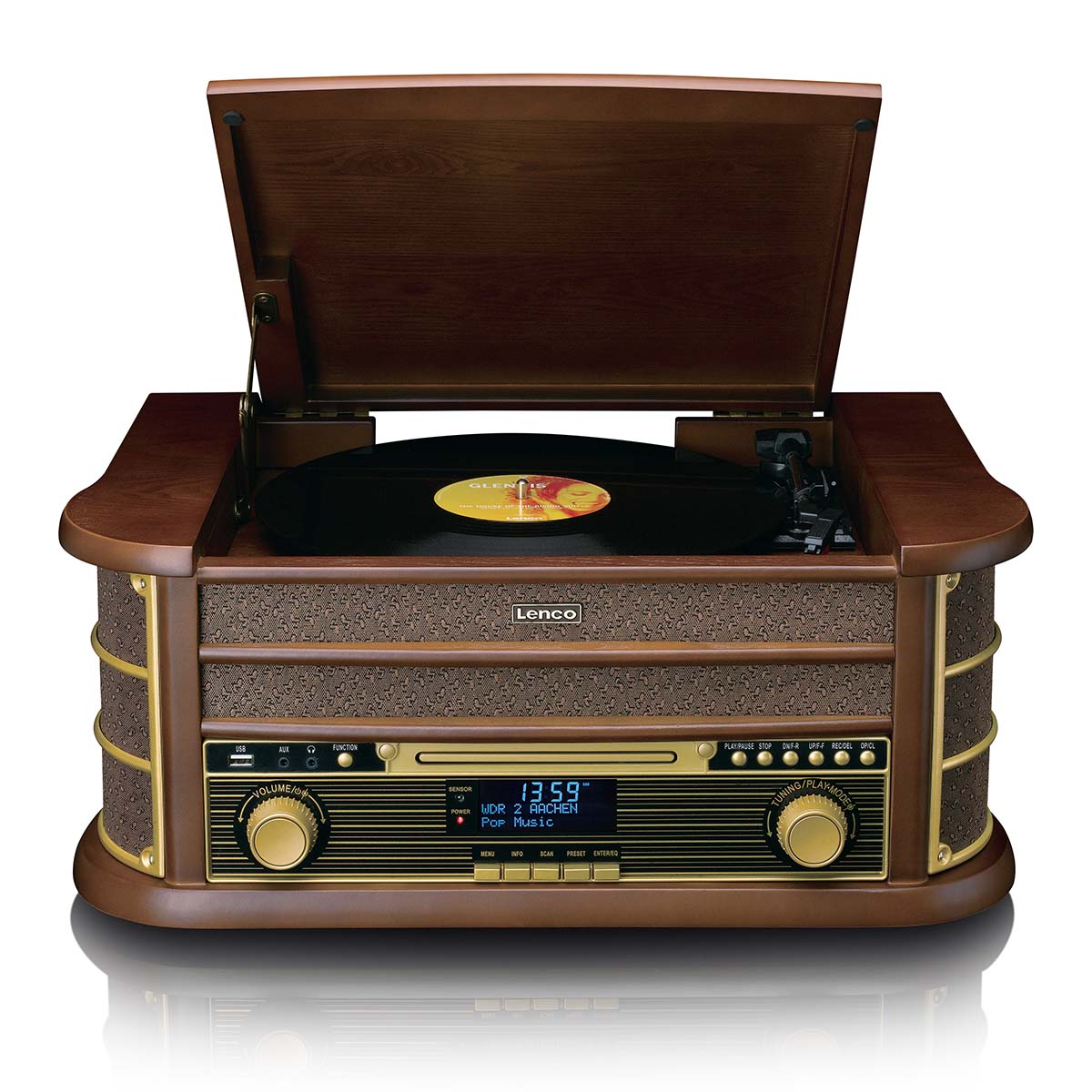 CLASSIC PHONO TCD-3571MY - Houten retro platenspeler met Bluetooth®, DAB+/FM Radio, USB encoding, CD-speler, Cassettespeler en ingebouwde speakers - Hout