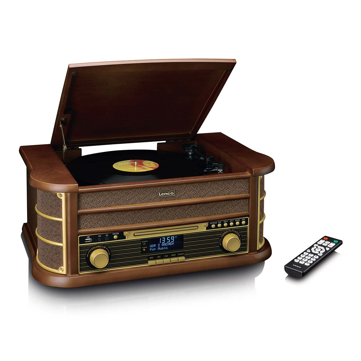 CLASSIC PHONO TCD-3571MY - Houten retro platenspeler met Bluetooth®, DAB+/FM Radio, USB encoding, CD-speler, Cassettespeler en ingebouwde speakers - Hout