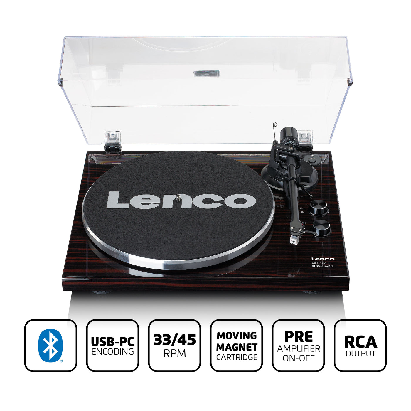 LENCO LBT-189WA - Platenspeler met Bluetooth® transmissie, donkerbruin