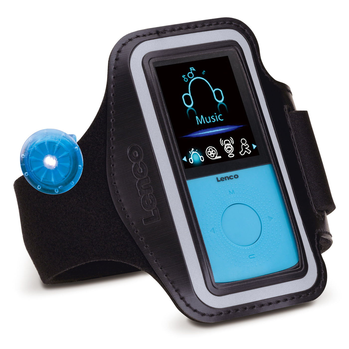 LENCO PODO-153BU - Sport MP3/4 Speler met stappenteller en sport oordopjes en sport armband - Blauw