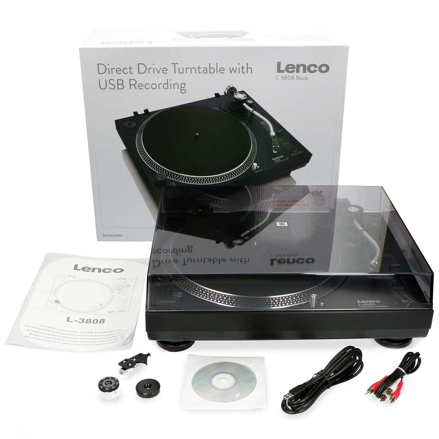 LENCO L-3808 Black - Direct drive Record Player with USB / PC Encoding - Black