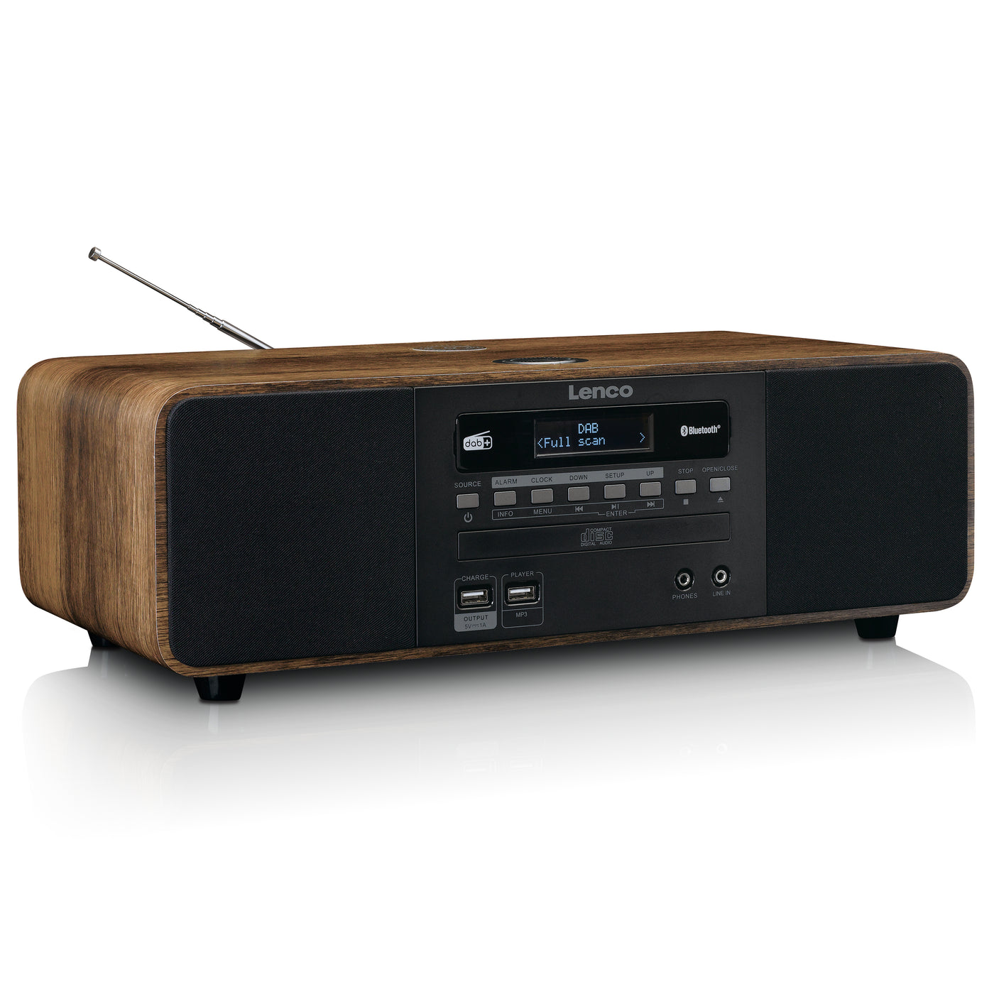 LENCO DAR-051WD -  Stereo DAB+/ FM radio, CD, 2 USB, Bluetooth®, QI en afstandsbediening