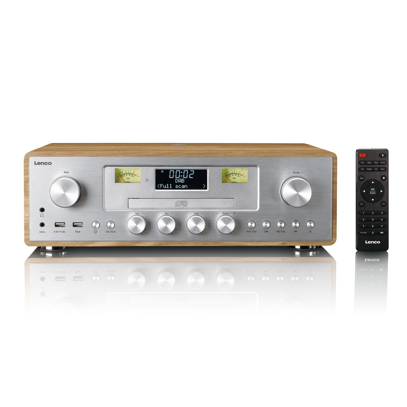 LENCO DAR-281WDSI - DAB+/FM radio met CD-speler, USB, Bluetooth® en draadloos oplaadpunt - Hout/Zilver