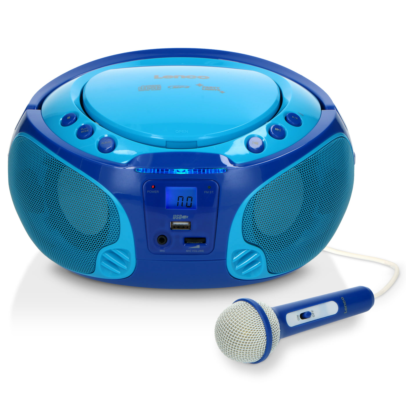 LENCO SCD-650BU Draagbare FM Radio CD/MP3/USB microfoon en licht effecten - Blauw