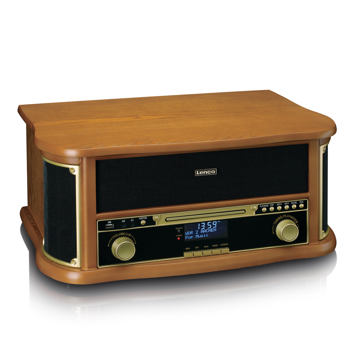 CLASSIC PHONO TCD-2571WD - Wooden retro Record Player with Bluetooth®, DAB+/FM radio, USB encoding, CD player, cassette player, and built-in speakers - Wood