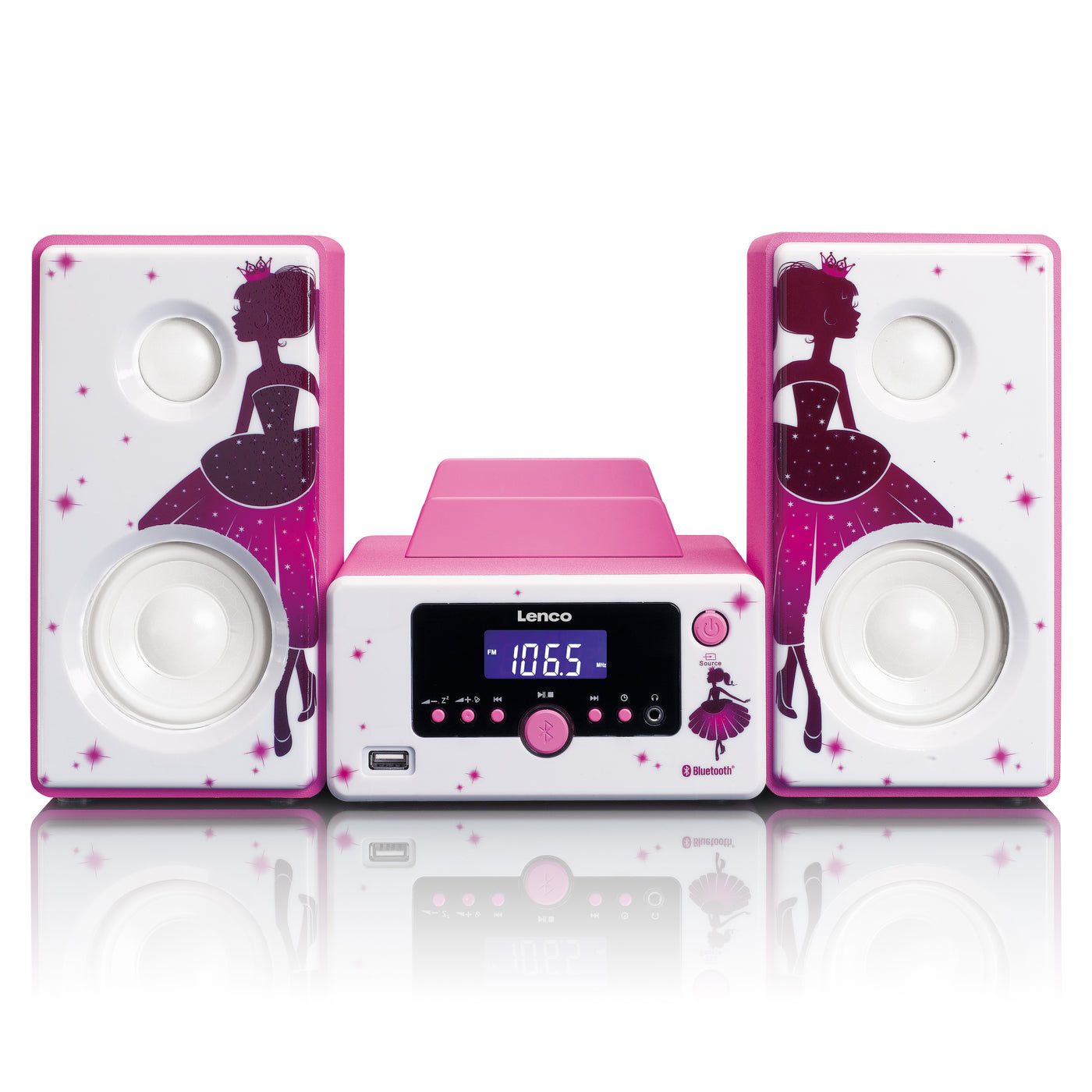 LENCO MC-020 Princess - Micro set with FM Radio, Bluetooth®, USB and AUX ingang - Princess