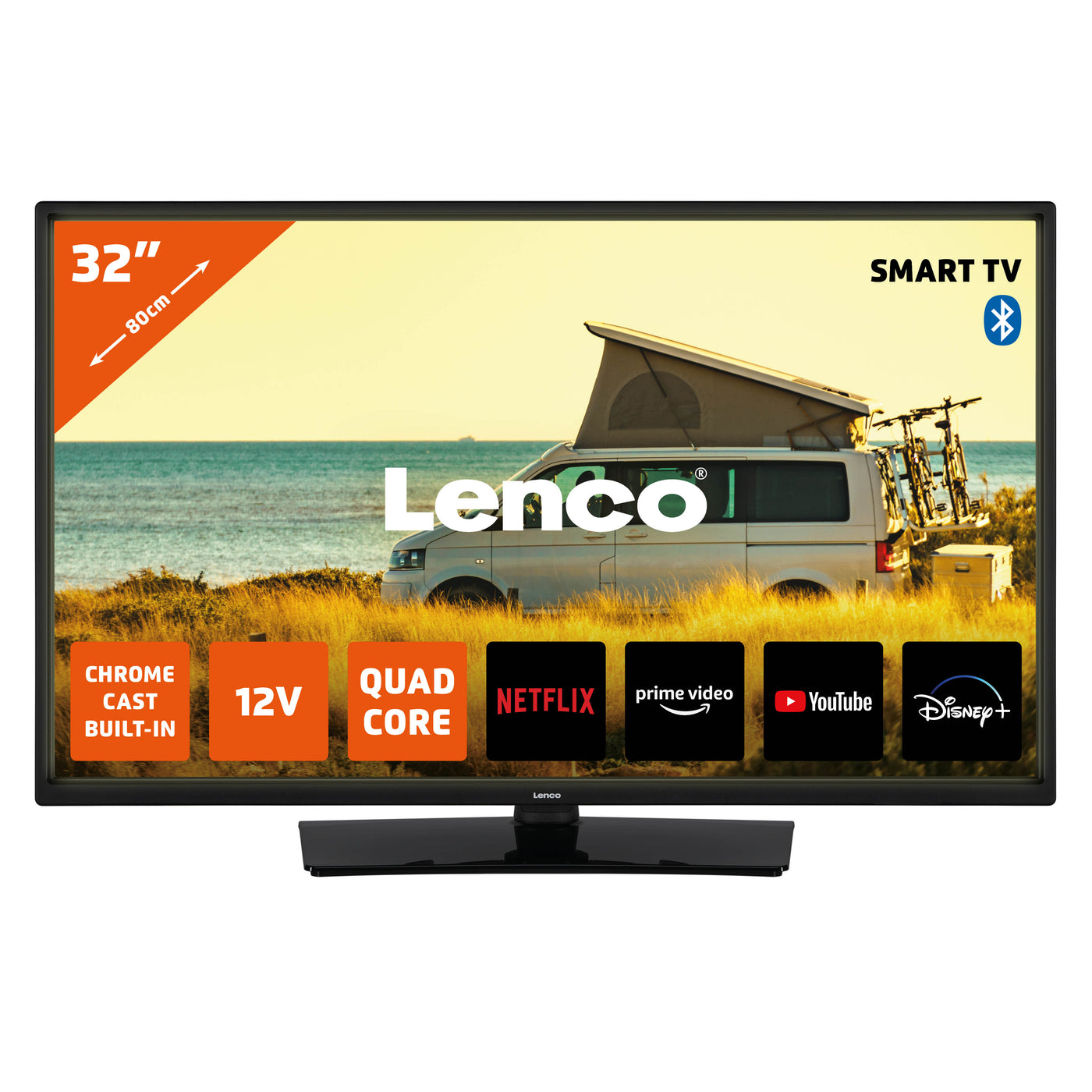 LENCO LED-3263BK - 32" Android Smart TV with 12V car adapter, black