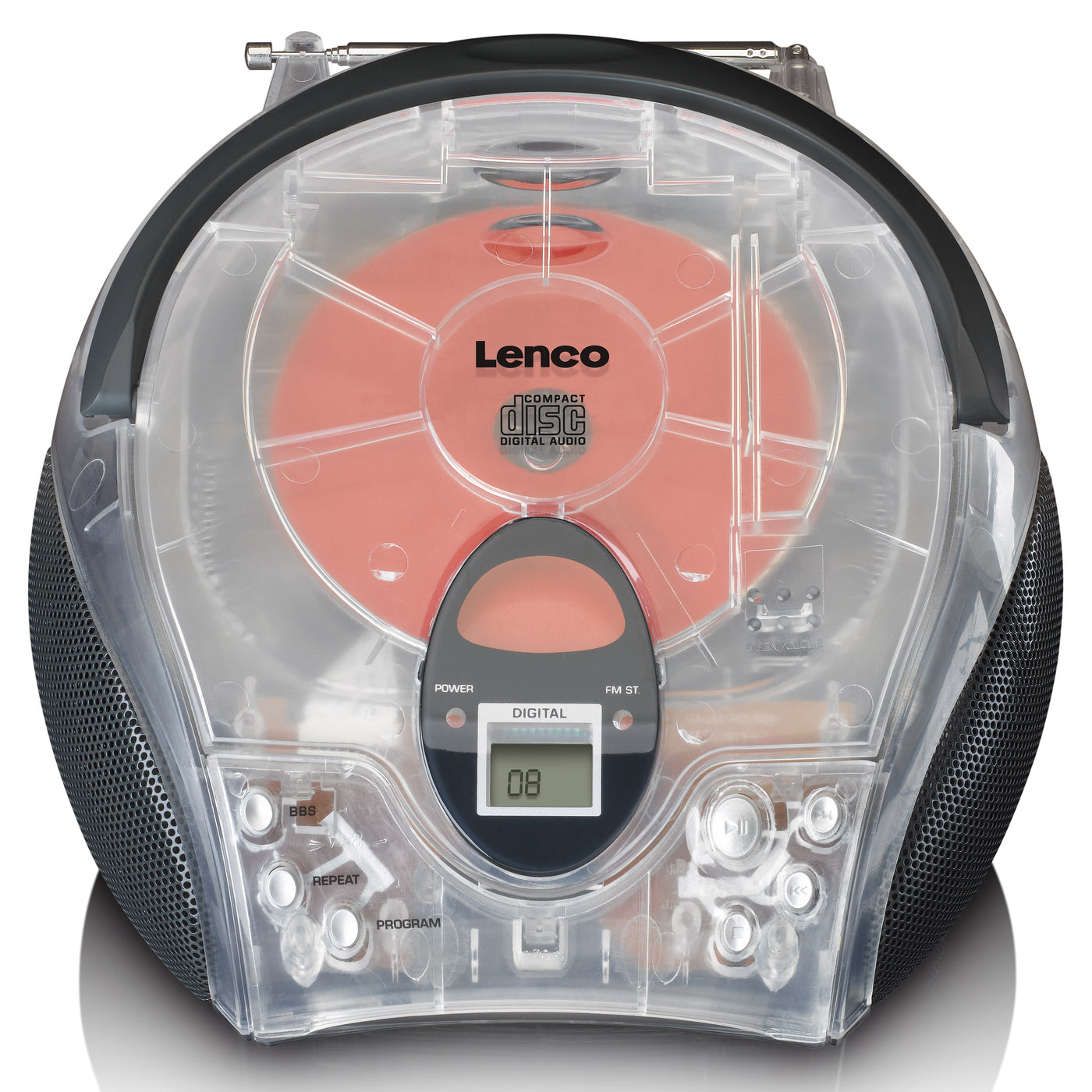 LENCO SCD-24TR - Portable stereo FM radio with CD player - Transparent