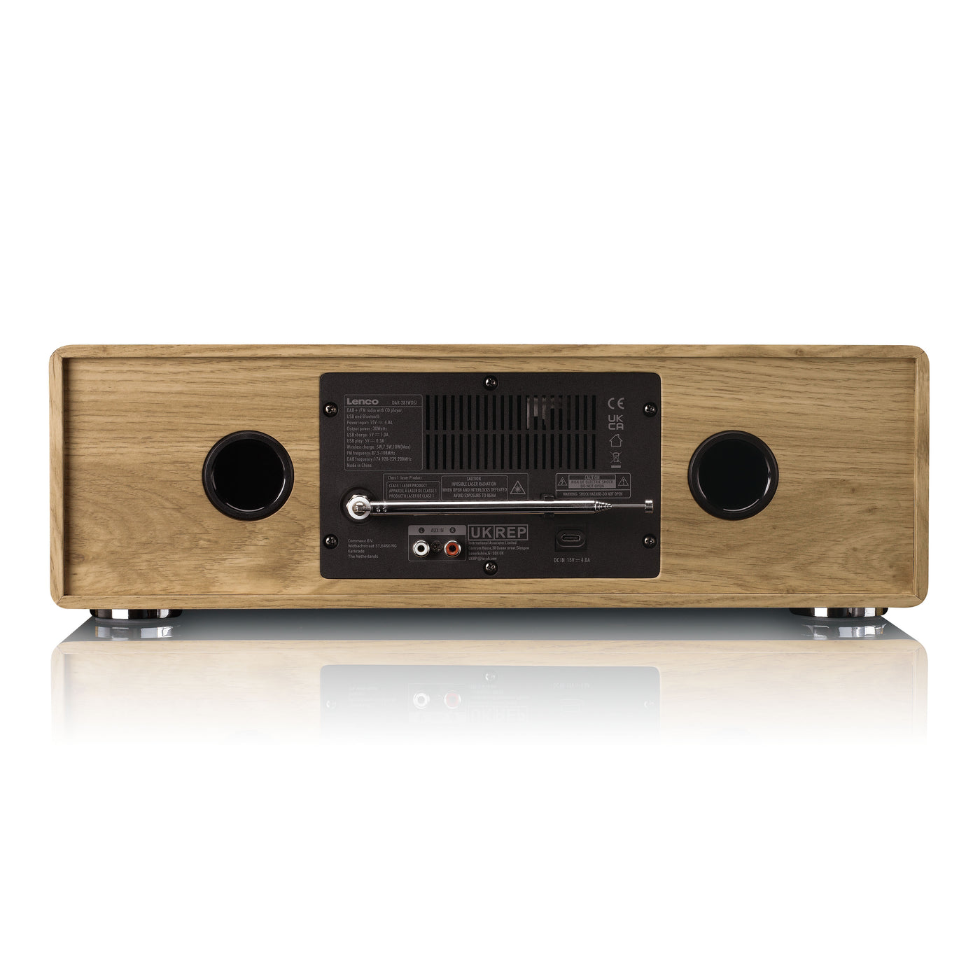 LENCO DAR-281WDSI - DAB+/FM radio with CD player, USB, Bluetooth® and wireless charging point - Wood/Silver