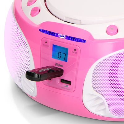 LENCO SCD-650PK - Portable FM Radio CD/MP3/USB Microphone & Light Effects - Pink