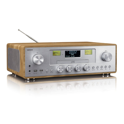 LENCO DAR-281WDSI - DAB+/FM radio met CD-speler, USB, Bluetooth® en draadloos oplaadpunt - Hout/Zilver