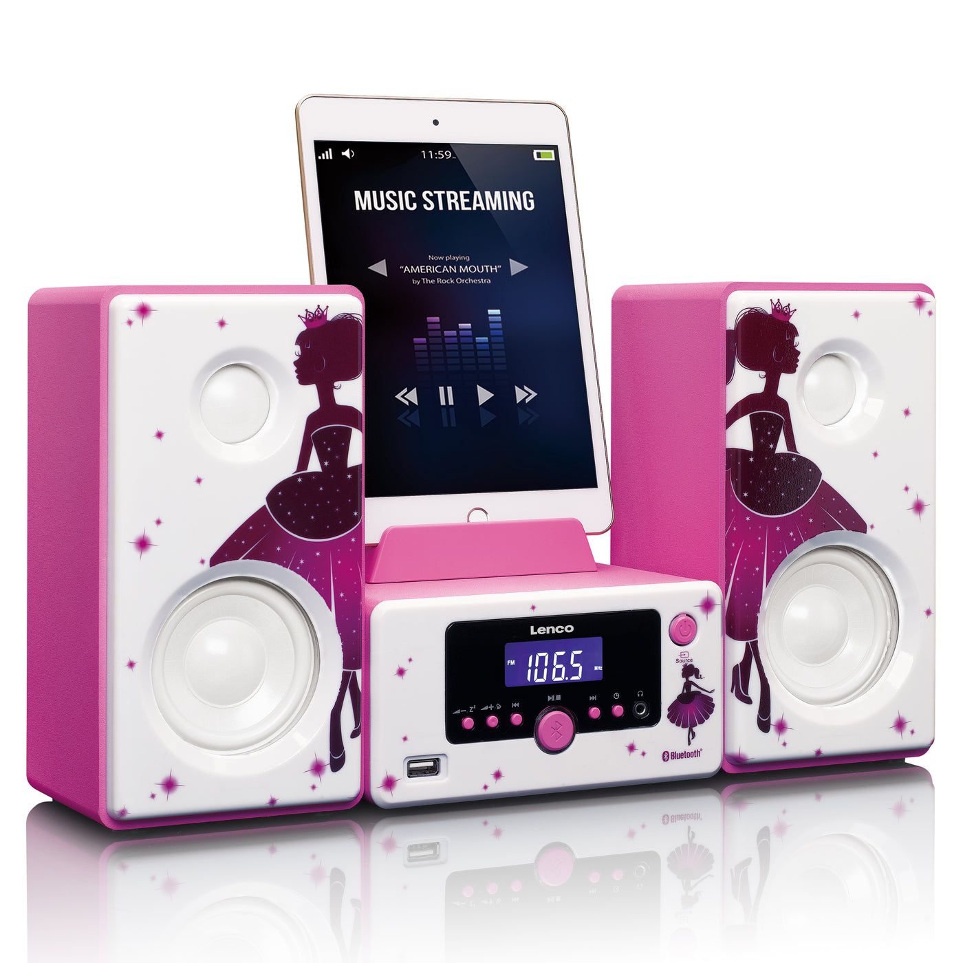 LENCO MC-020 Princess - Micro set with FM Radio, Bluetooth®, USB and AUX ingang - Princess