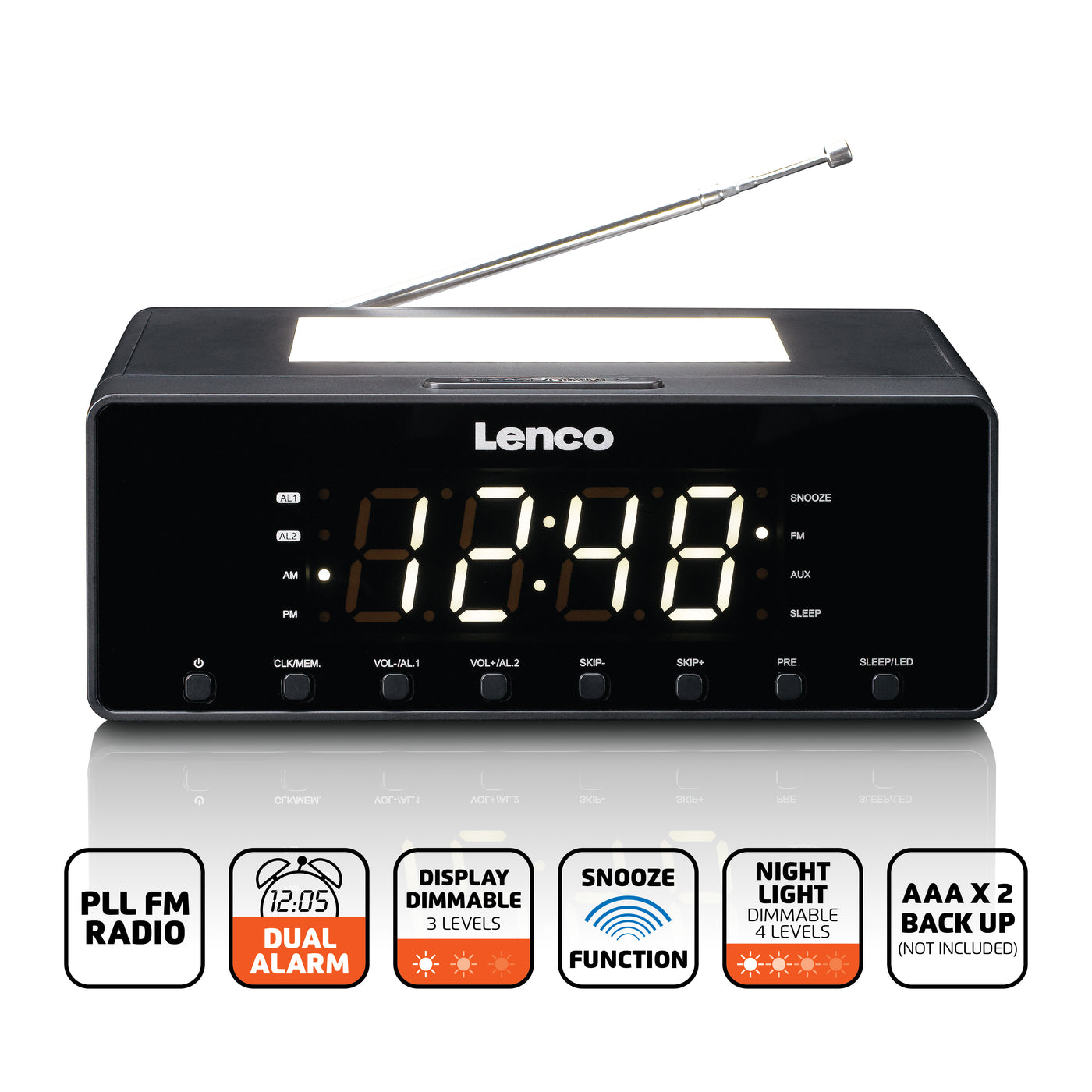LENCO CR-540BK - Wekkerradio met dimbaar nachtlampje en USB oplaadfunctie - Zwart