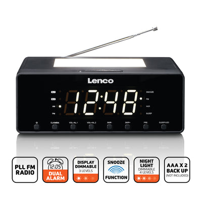 LENCO CR-540BK - Wekkerradio met dimbaar nachtlampje en USB oplaadfunctie - Zwart