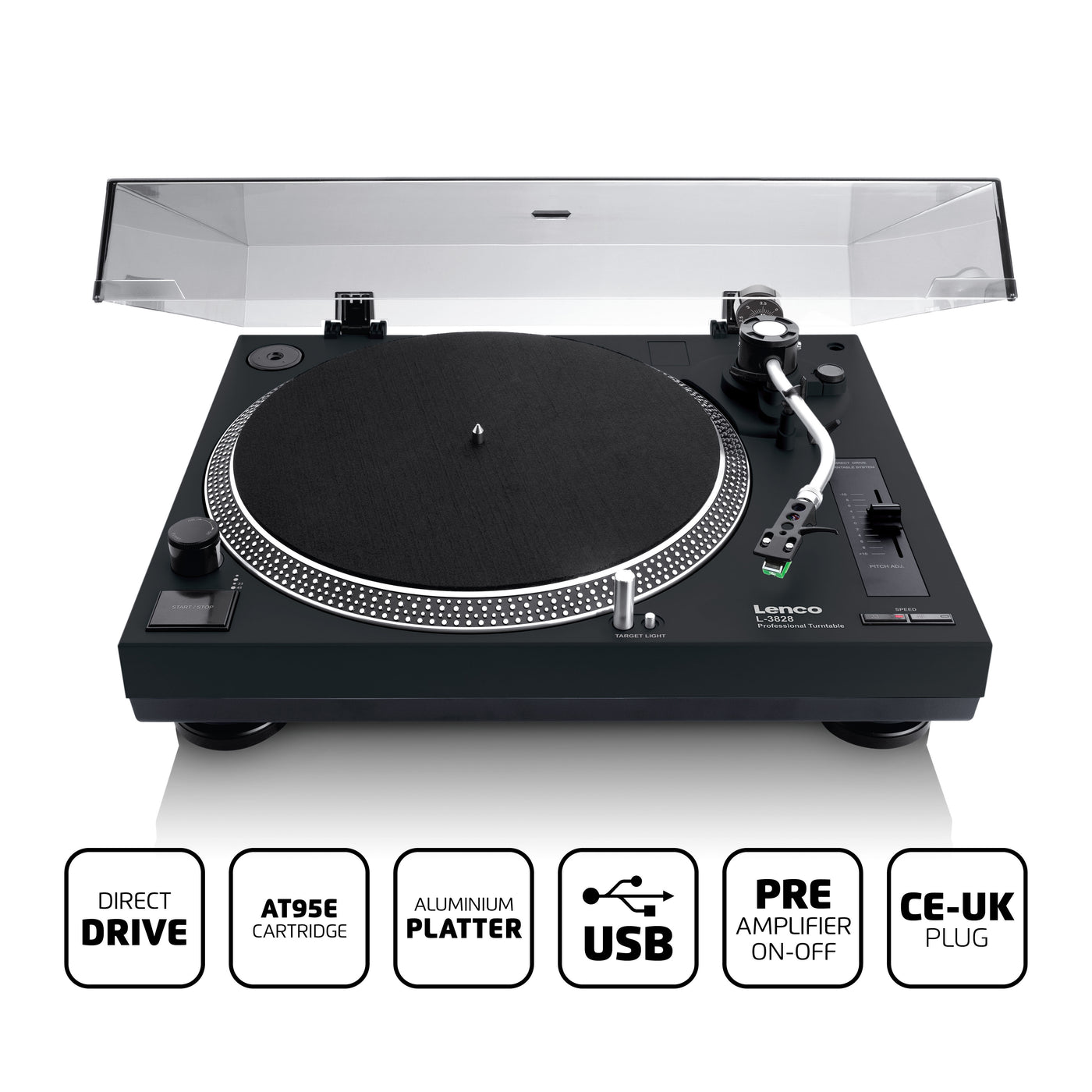 LENCO L-3828BK - Direct drive Record Player with USB / PC Encoding - Black