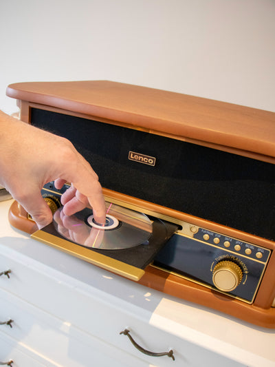 CLASSIC PHONO TCD-2571WD - Wooden retro Record Player with Bluetooth®, DAB+/FM radio, USB encoding, CD player, cassette player, and built-in speakers - Wood
