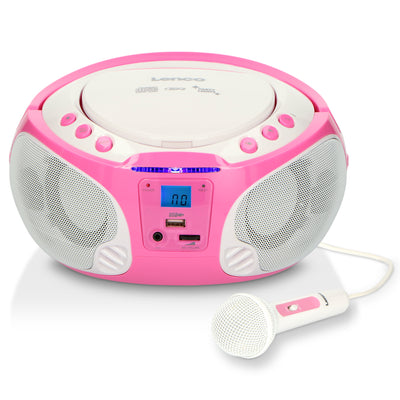 LENCO SCD-650PK - Draagbare FM Radio CD/MP3/USB speler microfoon en licht effecten - Roze