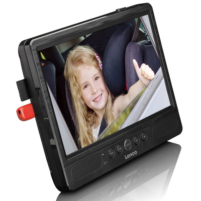 Lenco DVP-1045 -2x10" portable DVD speler met USB,SD, ingebouwde batterij, 2x hoofdtelefoon en 2x bracket - Zwart
