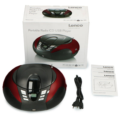 LENCO SCD-37 USB Red - Draagbare FM Radio CD en USB speler - Rood