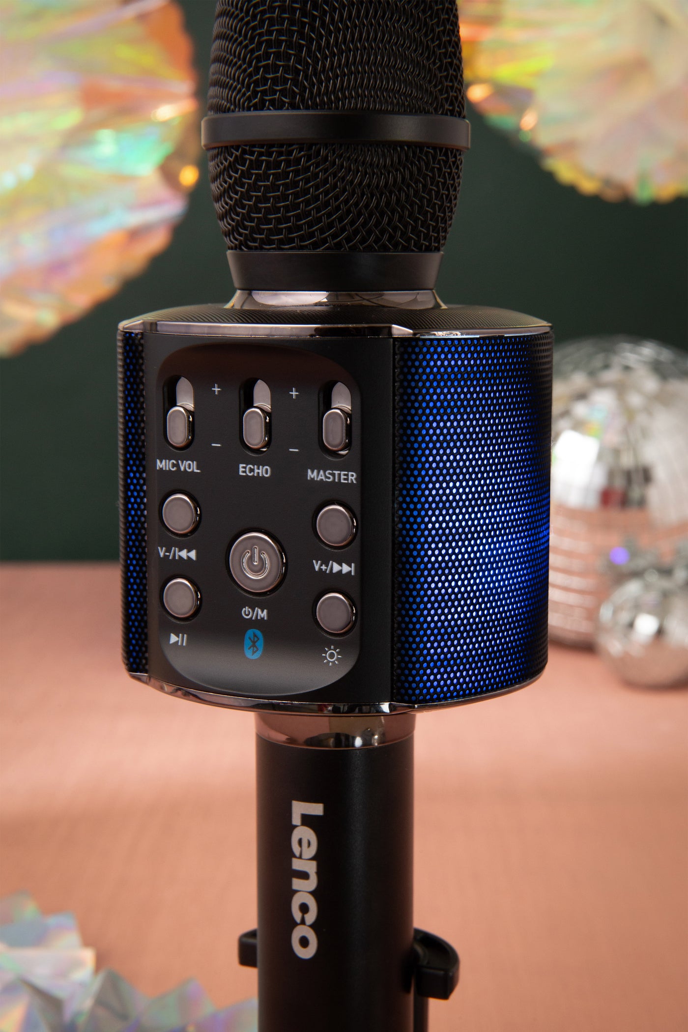 LENCO BMC-090BK - Bluetooth® Karaoke microfoon met speaker en verlichting - Zwart