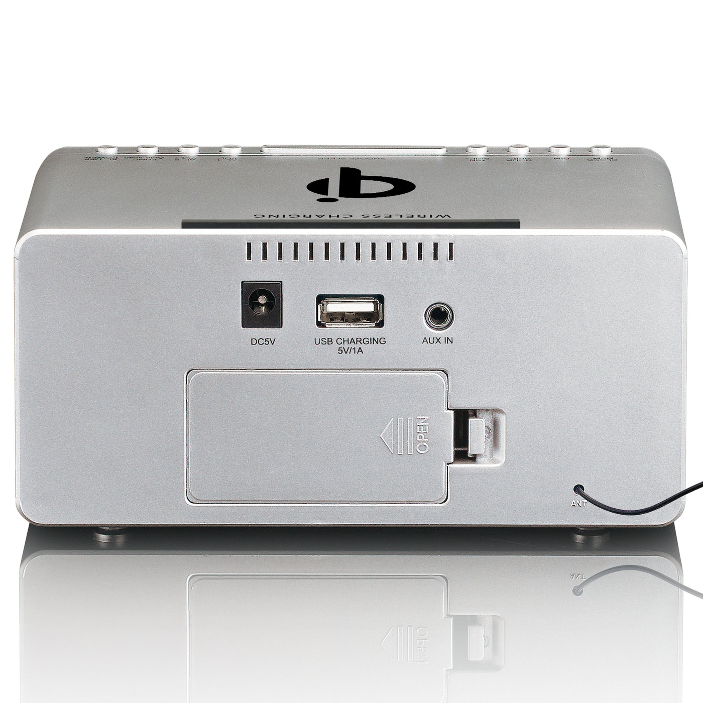 LENCO CR-550SI - Stereo FM Wekkerradio met USB en Qi Wireless smartphone oplader - Zilver
