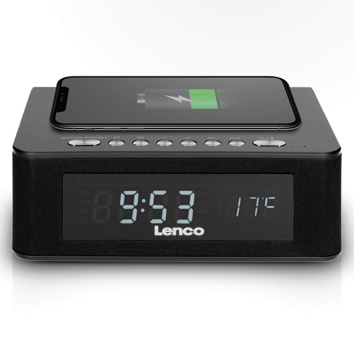 LENCO CR-580BK - Stereo FM Wekkerradio Bluetooth®, USB en draadloze QI oplader - Zwart