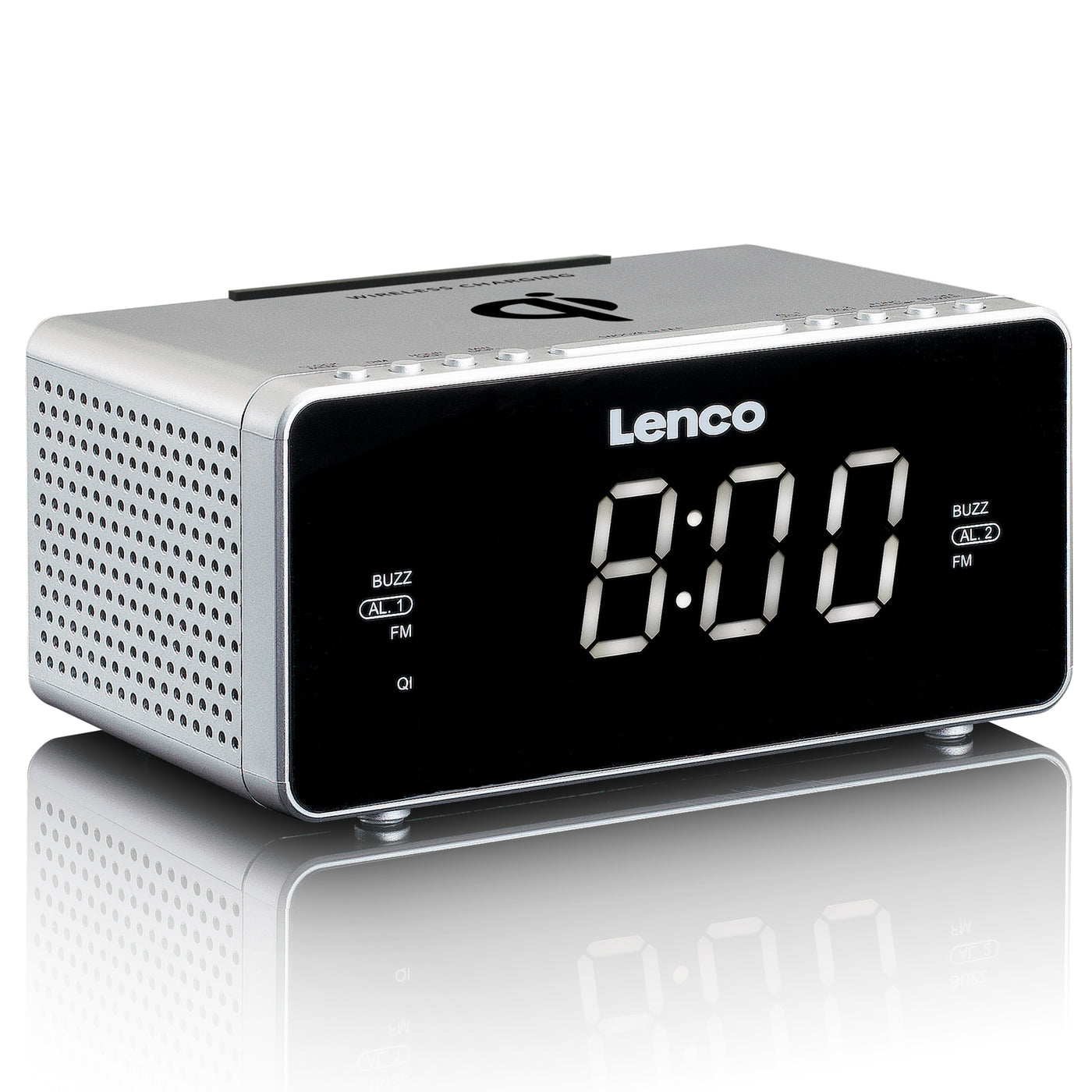 LENCO CR-550SI - Stereo FM Wekkerradio met USB en Qi Wireless smartphone oplader - Zilver
