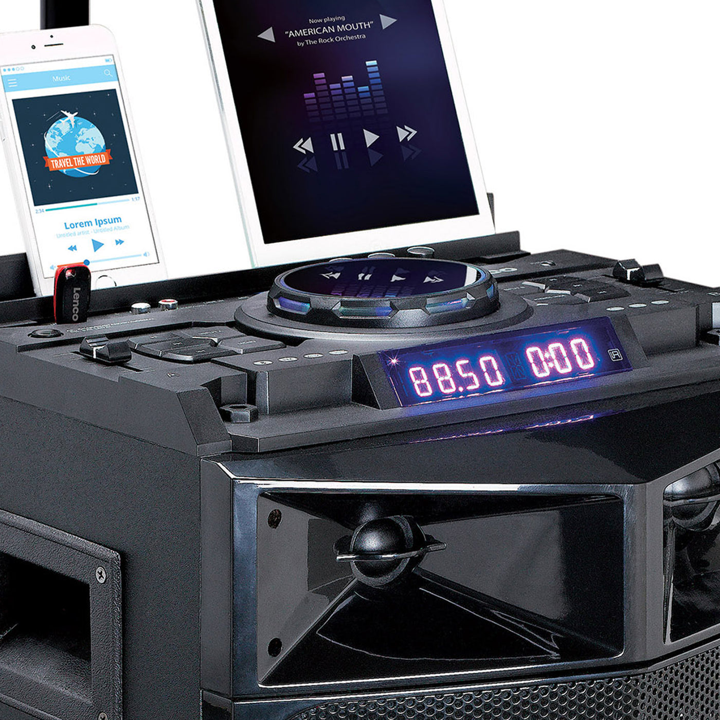LENCO PMX-240 - High power DJ mixer system met Bluetooth®, USB, FM en party lights - Zwart