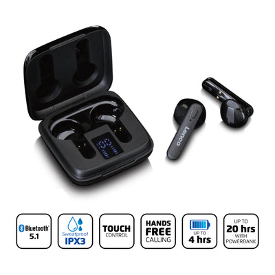 LENCO EPB-430BK - Wireless headphones, charging case with display, Bluetooth® and TWS, black