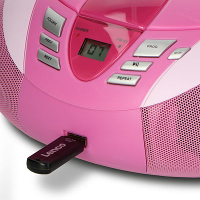 LENCO SCD-37 USB Pink - Draagbare FM Radio CD en USB speler - Roze