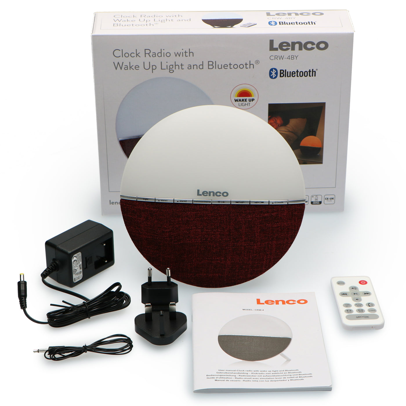 Lenco CRW-4BY - FM Wekkerradio - Wake up light met Bluetooth - Rood