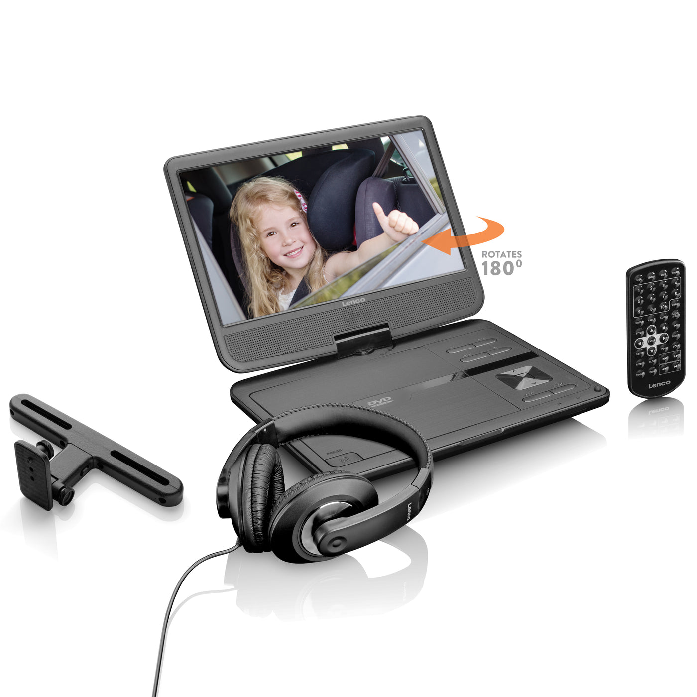 LENCO DVP-1010BK - Portable 10" DVD-Player with USB -Headphone-suspension bracket