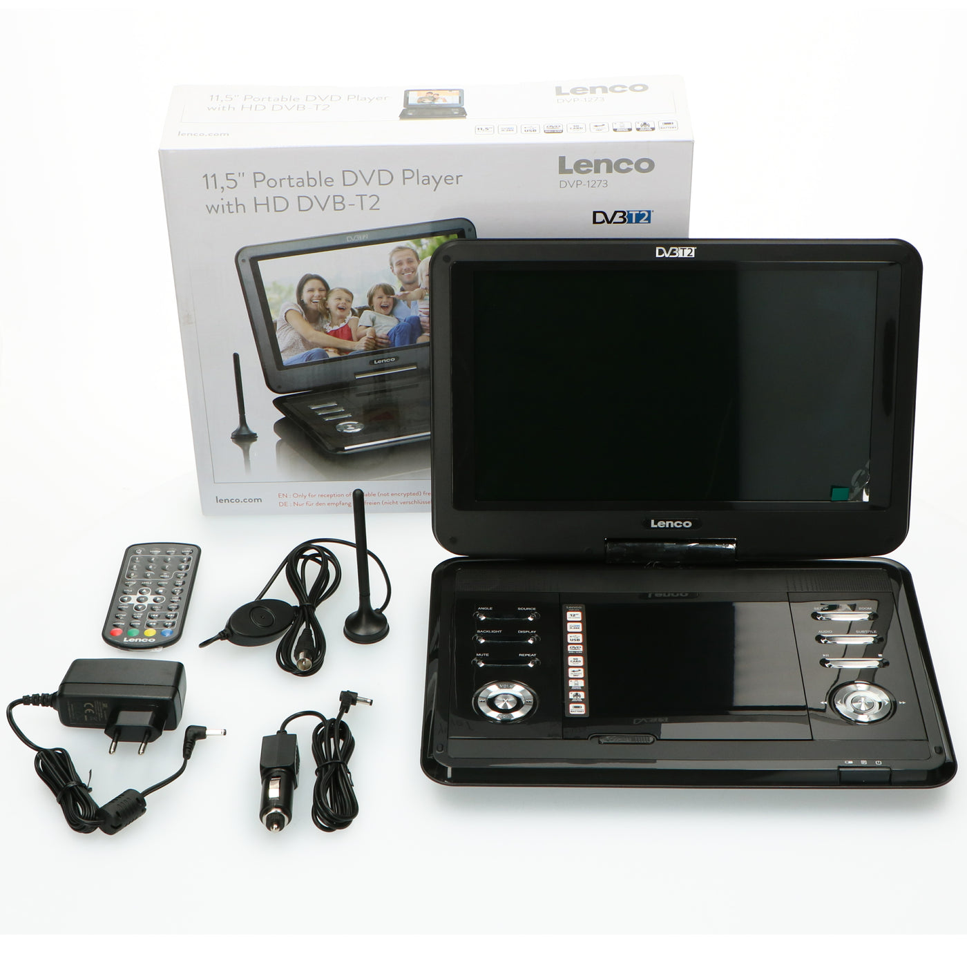 LENCO DVP-1273 - 12" portable DVD player with DVB-T2 receiver - Black