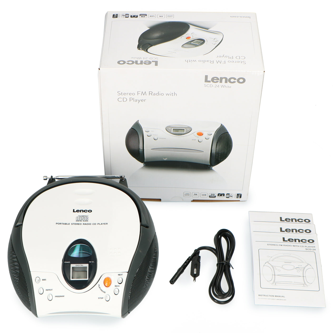 LENCO SCD-24 white - Portable stereo FM radio with CD player - White